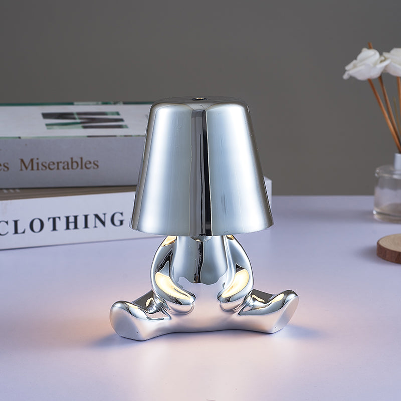 Little Gold Man Lamp Bedside Touch Control Table Lamp Thinker Golden Man Statue LED Table Lamp USB Rechargeable 3-Speed Color Dimmer Home Living Room Office Decorative Table Lamp