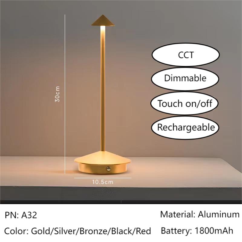 Cordless Battery Powered Table Lamp Rechargeable LED Dimmable Brightness Aluminum 1800mAh Touch Desk Lamp Portable Modern Design Table Lamp