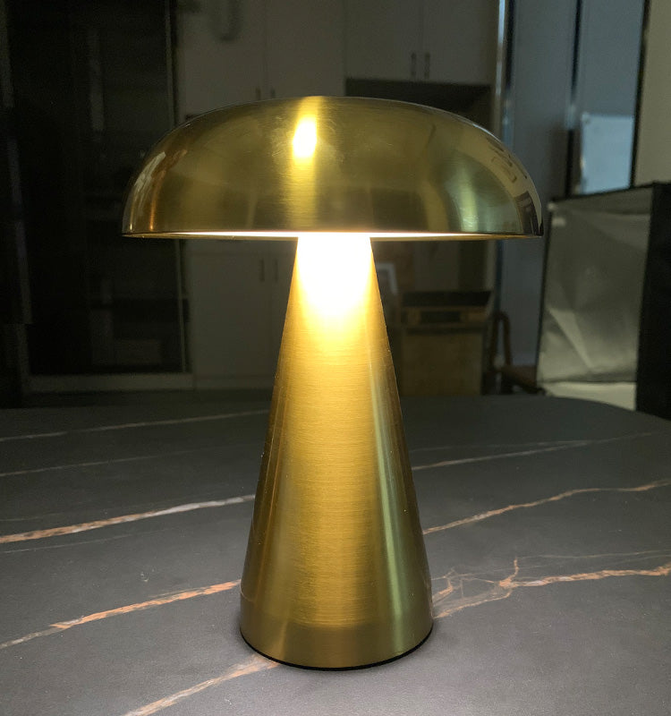 Wireless Modern Mushroom Accent Table Lamp Minimalist Metal Rechargeable Desk Lamp Bedside Table Light for Bedroom Living Room Office Restaurant