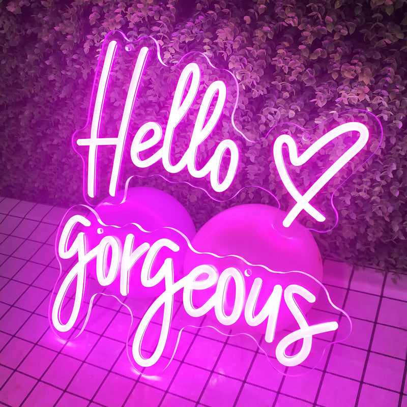 Hello Gorgeous Neon Sign Hello Beautiful Pink LED Neon Lights for Home Wedding Birthday Backdrop Bacelorette Party Wth Dimmable Switch