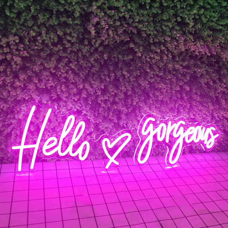 Hello Gorgeous Neon Sign Hello Beautiful Pink LED Neon Lights for Home Wedding Birthday Backdrop Bacelorette Party Wth Dimmable Switch