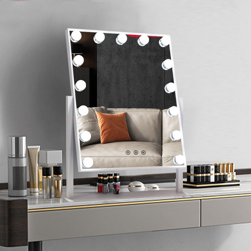Metal frame dressing table standing touch screen hollywood spiegel espejo led lighted vanity makeup mirror with touchscreen