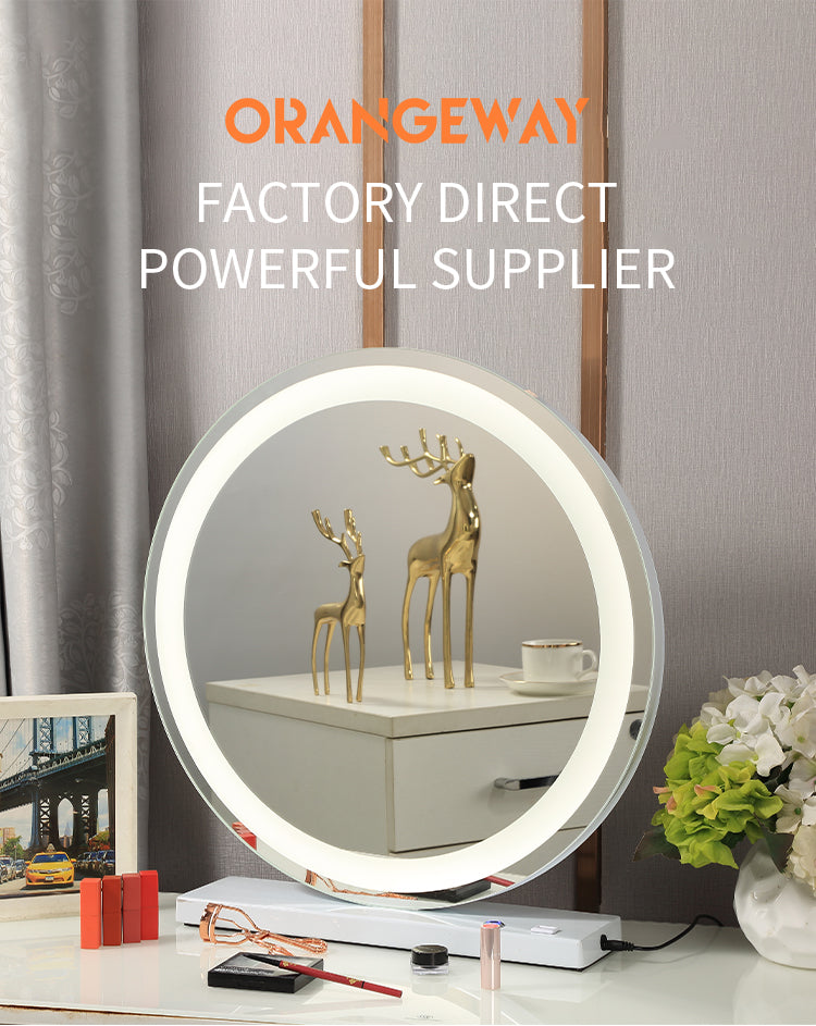Professional Led Smart Mirror Desktop Round Portable Make Up Customized Led light Vanity Hollywood Mirrors