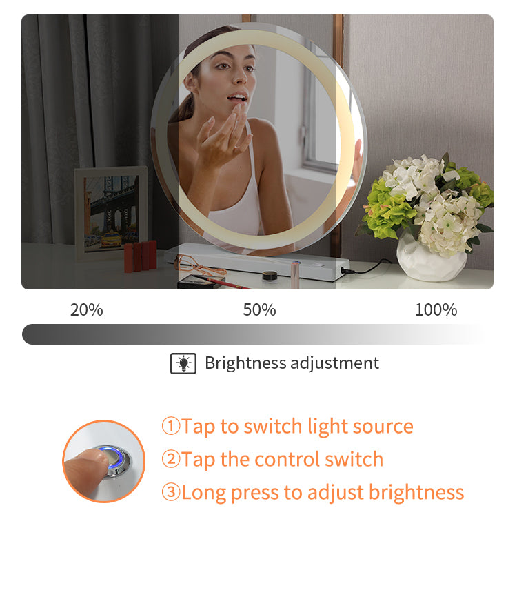Professional Led Smart Mirror Desktop Round Portable Make Up Customized Led light Vanity Hollywood Mirrors