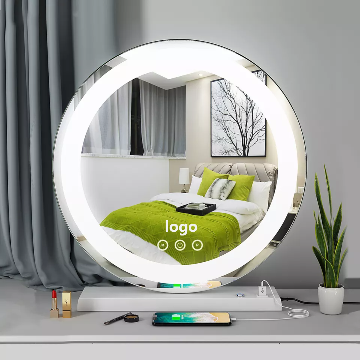Professional Led Smart Mirror Desktop Round Portable Make Up Customized Led light Vanity Hollywood Mirrors