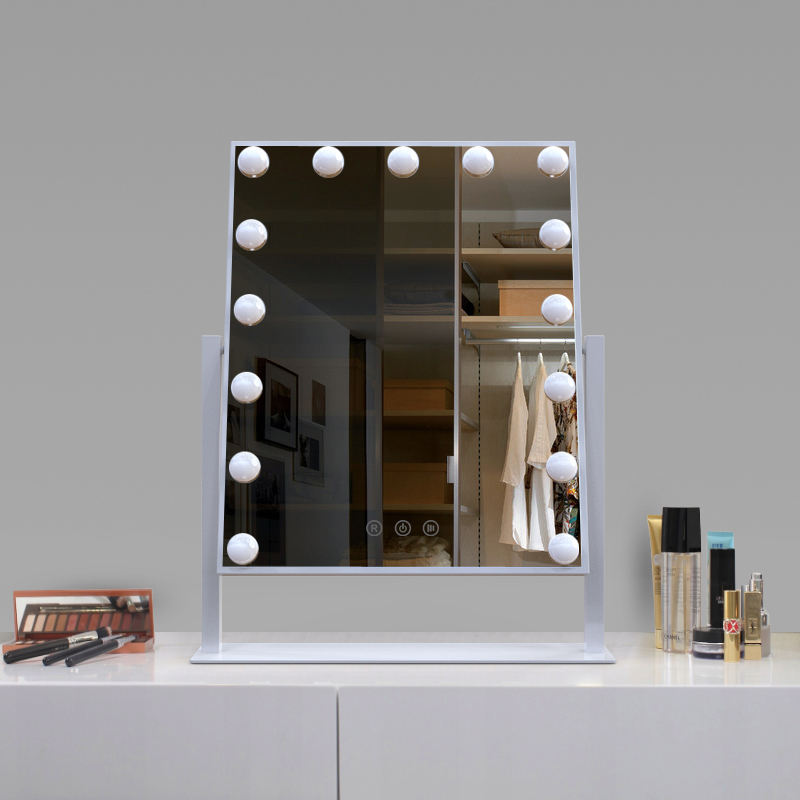 Metal frame dressing table standing touch screen hollywood spiegel espejo led lighted vanity makeup mirror with touchscreen