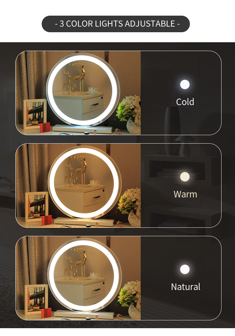 Professional Led Smart Mirror Desktop Round Portable Make Up Customized Led light Vanity Hollywood Mirrors