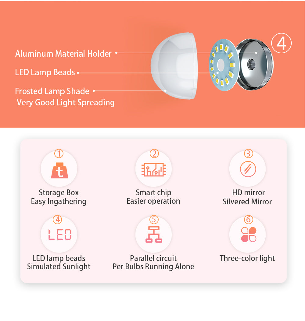 Table adjustable mirror mirrors Hollywood style makeup mirror with led light