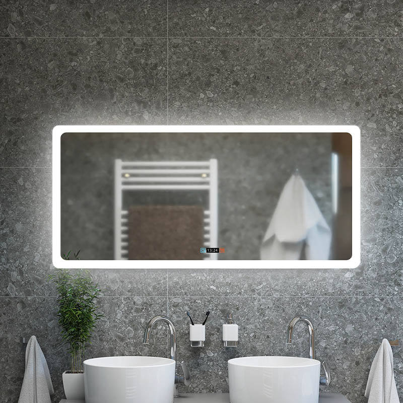 Modern Style Rectangular Time display Mirror Bathroom customized LED Backlit Defogger Smart Mirror