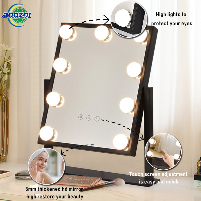Square Smart Dresser Custom Lighted LED Makeup Mirror 9 lights Hollywood Makeup Mirror
