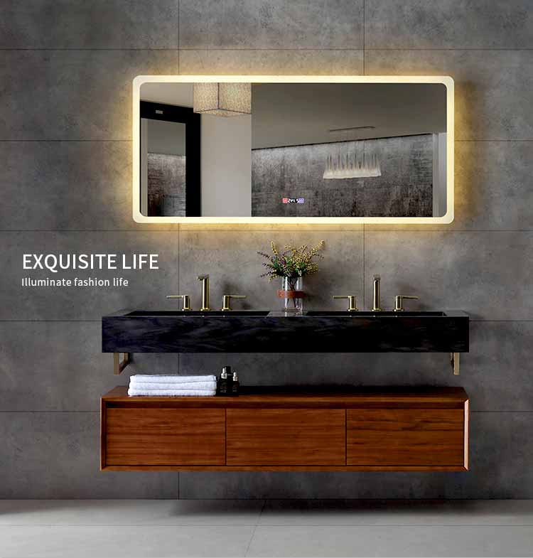 Modern Style Rectangular Time display Mirror Bathroom customized LED Backlit Defogger Smart Mirror