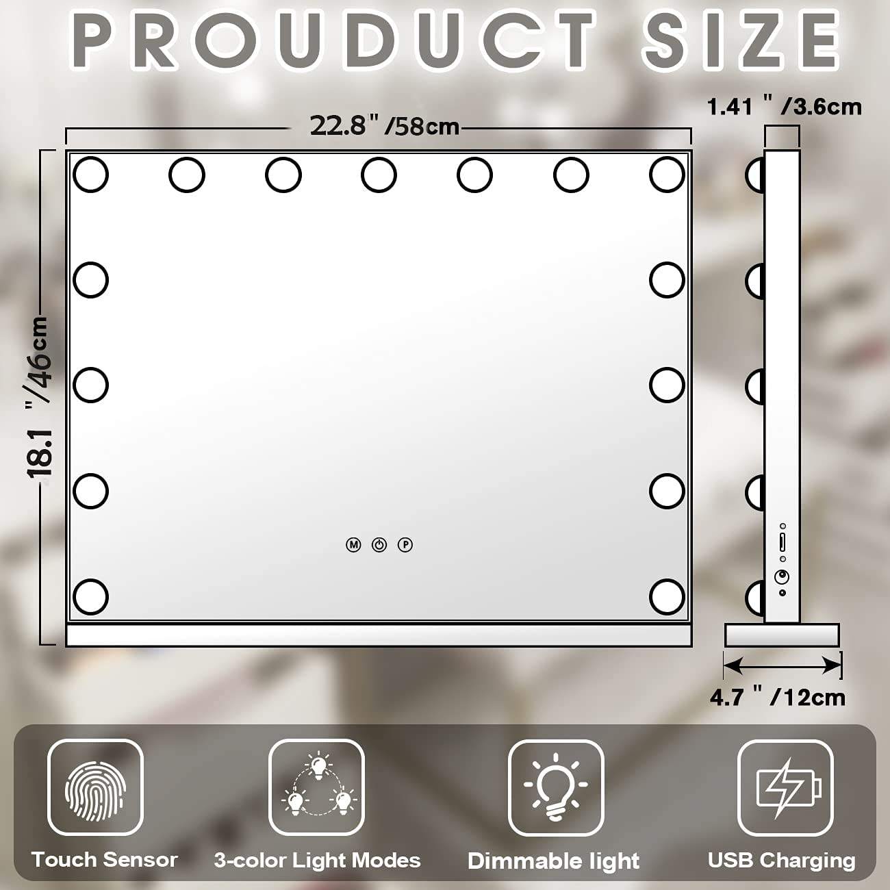 LED dimming Hollywood makeup lighting mirror, suitable for dressing room desktop wall mounted