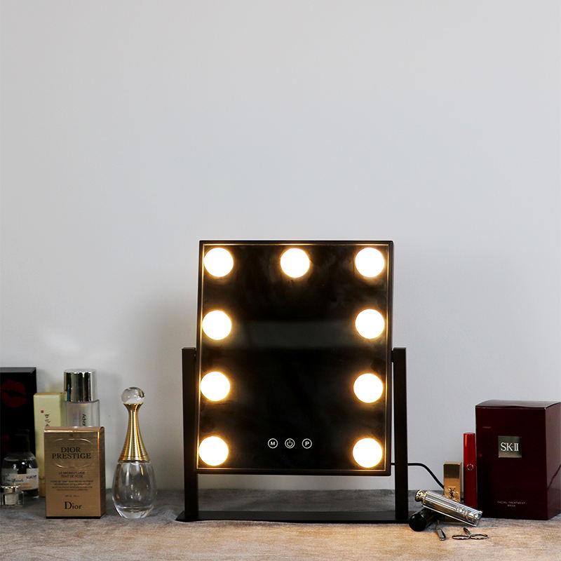 Square Smart Dresser Custom Lighted LED Makeup Mirror 9 lights Hollywood Makeup Mirror