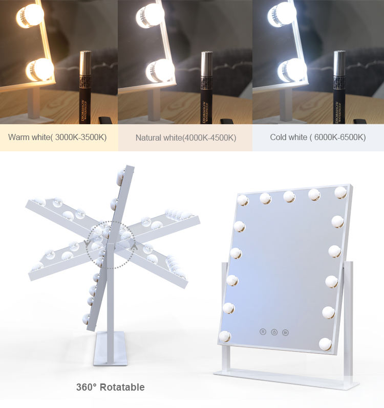 Metal frame dressing table standing touch screen hollywood spiegel espejo led lighted vanity makeup mirror with touchscreen