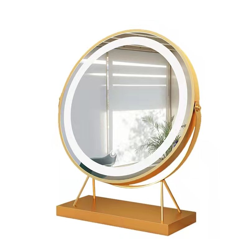 Table Standing Gold Metal Frame Smart Touch Control Lighted Mirror LED for Makeup