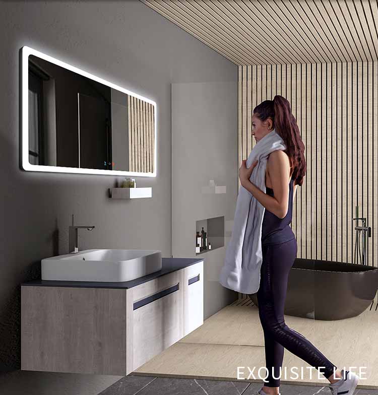 Modern Style Rectangular Time display Mirror Bathroom customized LED Backlit Defogger Smart Mirror