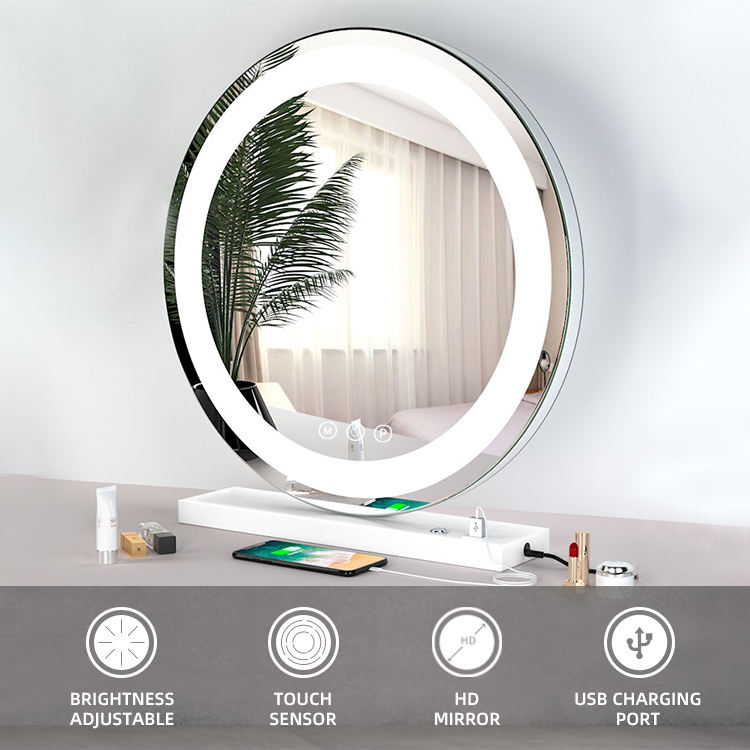 Professional Led Smart Mirror Desktop Round Portable Make Up Customized Led light Vanity Hollywood Mirrors