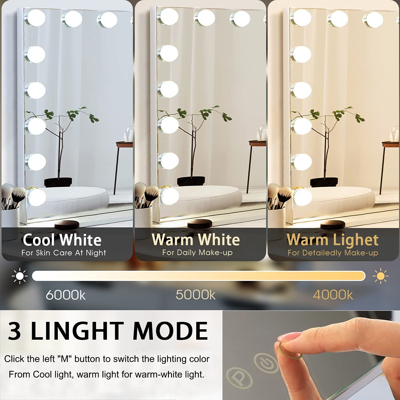 LED dimming Hollywood makeup lighting mirror, suitable for dressing room desktop wall mounted