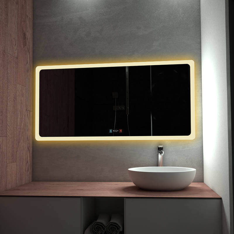 Modern Style Rectangular Time display Mirror Bathroom customized LED Backlit Defogger Smart Mirror