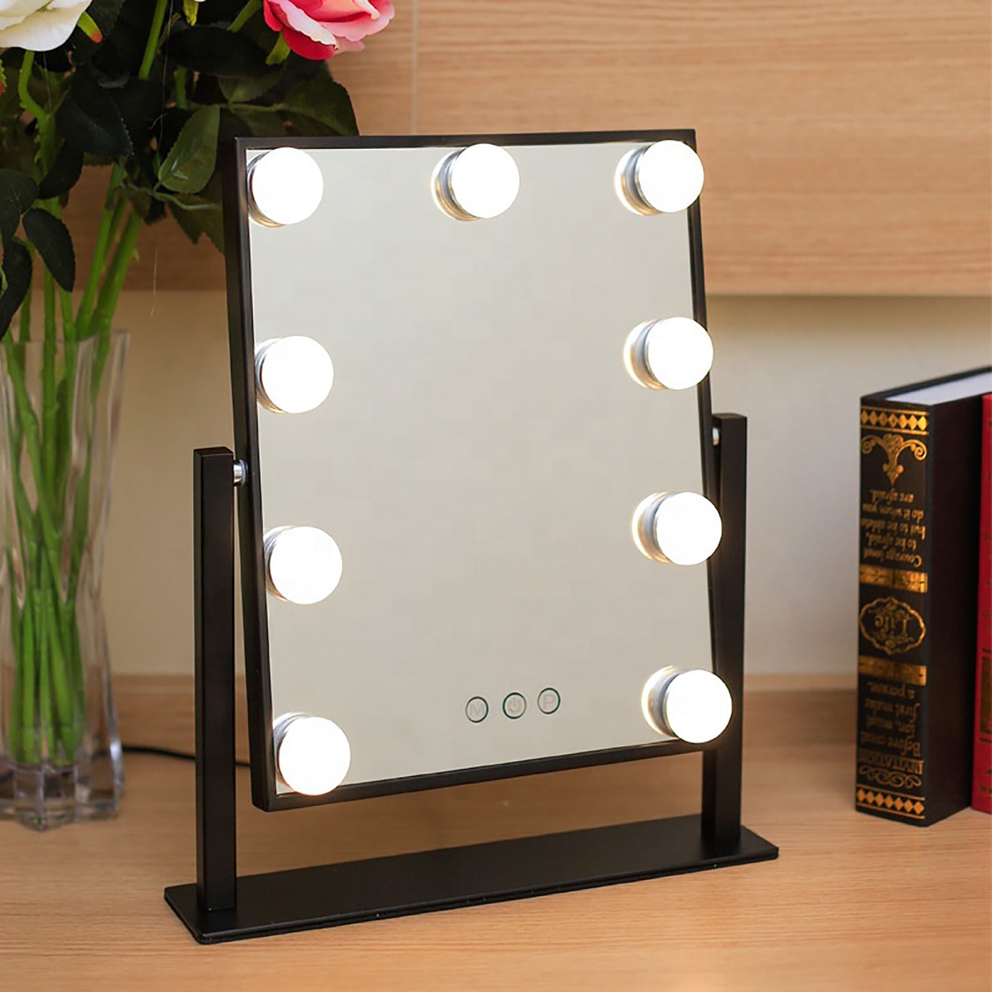 Square Smart Dresser Custom Lighted LED Makeup Mirror 9 lights Hollywood Makeup Mirror