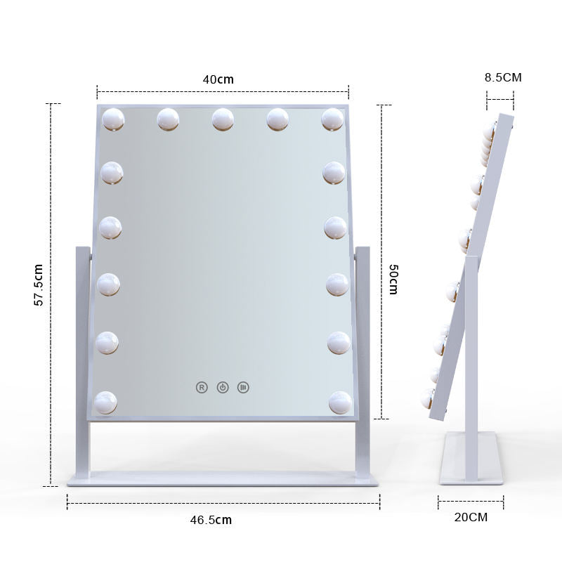 Metal frame dressing table standing touch screen hollywood spiegel espejo led lighted vanity makeup mirror with touchscreen