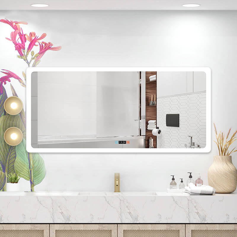 Modern Style Rectangular Time display Mirror Bathroom customized LED Backlit Defogger Smart Mirror