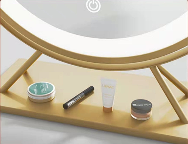 Table Standing Gold Metal Frame Smart Touch Control Lighted Mirror LED for Makeup