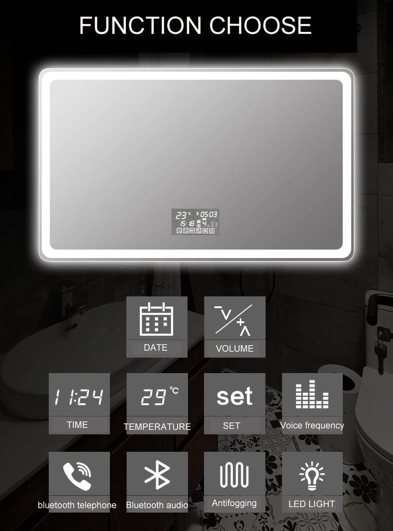Hotel Household Large Size Led Backlit Mirror Smart Tv Mirror Wall Mounted Led Bathroom Mirror