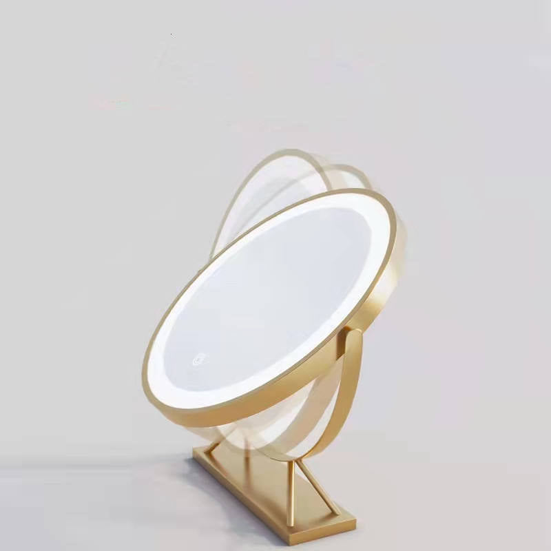 Table Standing Gold Metal Frame Smart Touch Control Lighted Mirror LED for Makeup