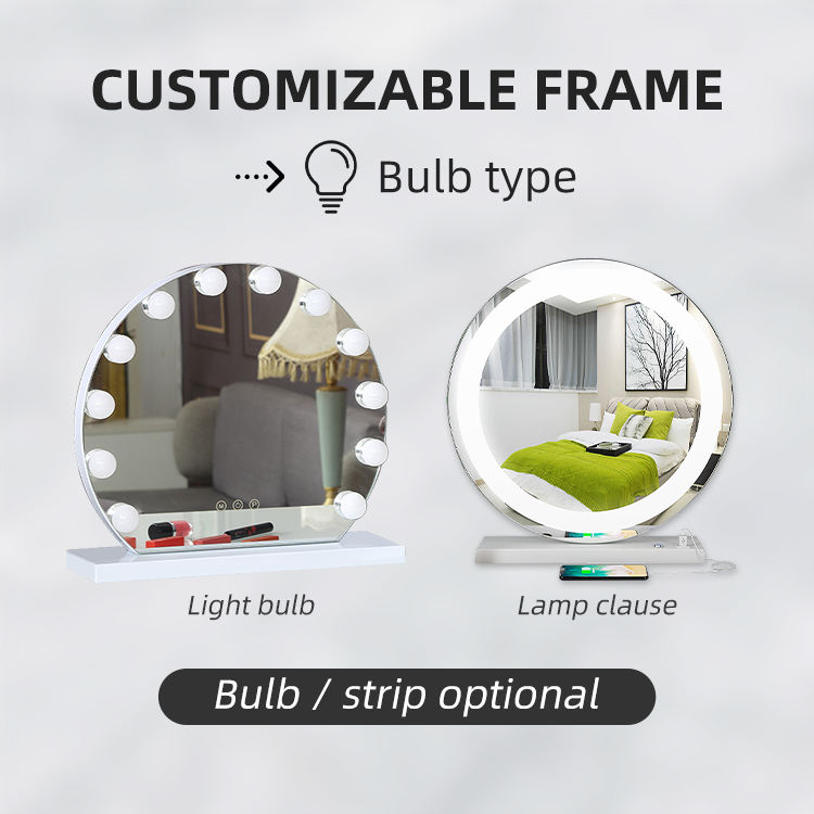 Professional Led Smart Mirror Desktop Round Portable Make Up Customized Led light Vanity Hollywood Mirrors