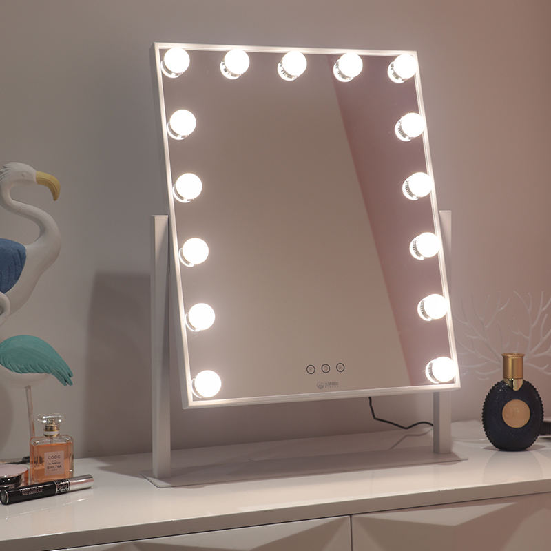 Metal frame dressing table standing touch screen hollywood spiegel espejo led lighted vanity makeup mirror with touchscreen