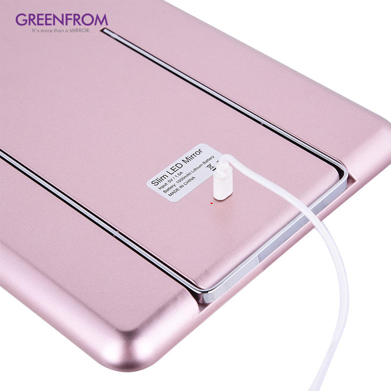 Custom Logo Portable Desktop Ladies Rectangle Adjustable Brightness LED Light Touch Table Cosmetic Makeup Mirror