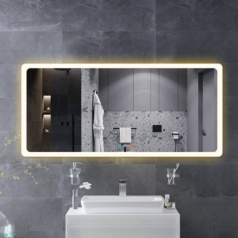 Modern Style Rectangular Time display Mirror Bathroom customized LED Backlit Defogger Smart Mirror