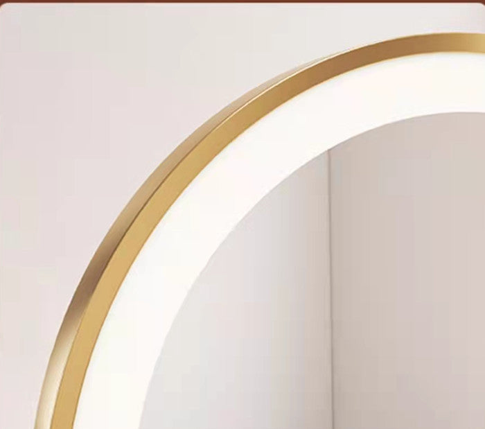 Table Standing Gold Metal Frame Smart Touch Control Lighted Mirror LED for Makeup