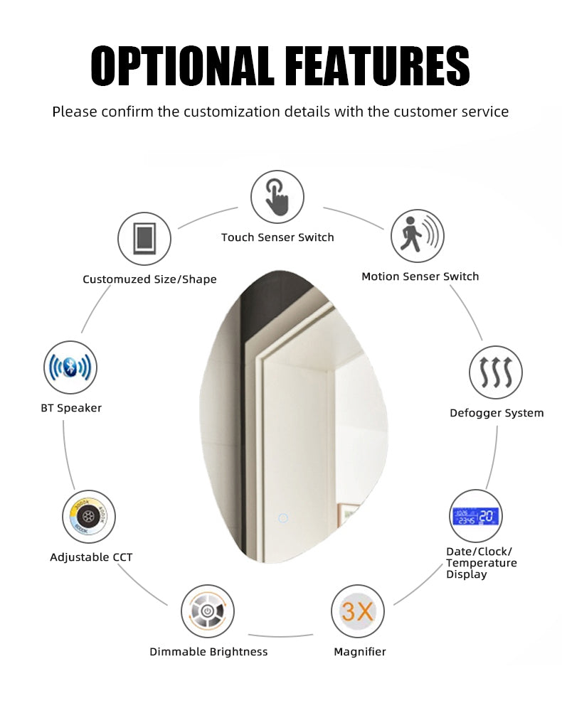 Norhs Professional Popular Design LED Lighting Custom irregular shape smart Bathroom Art Mirror