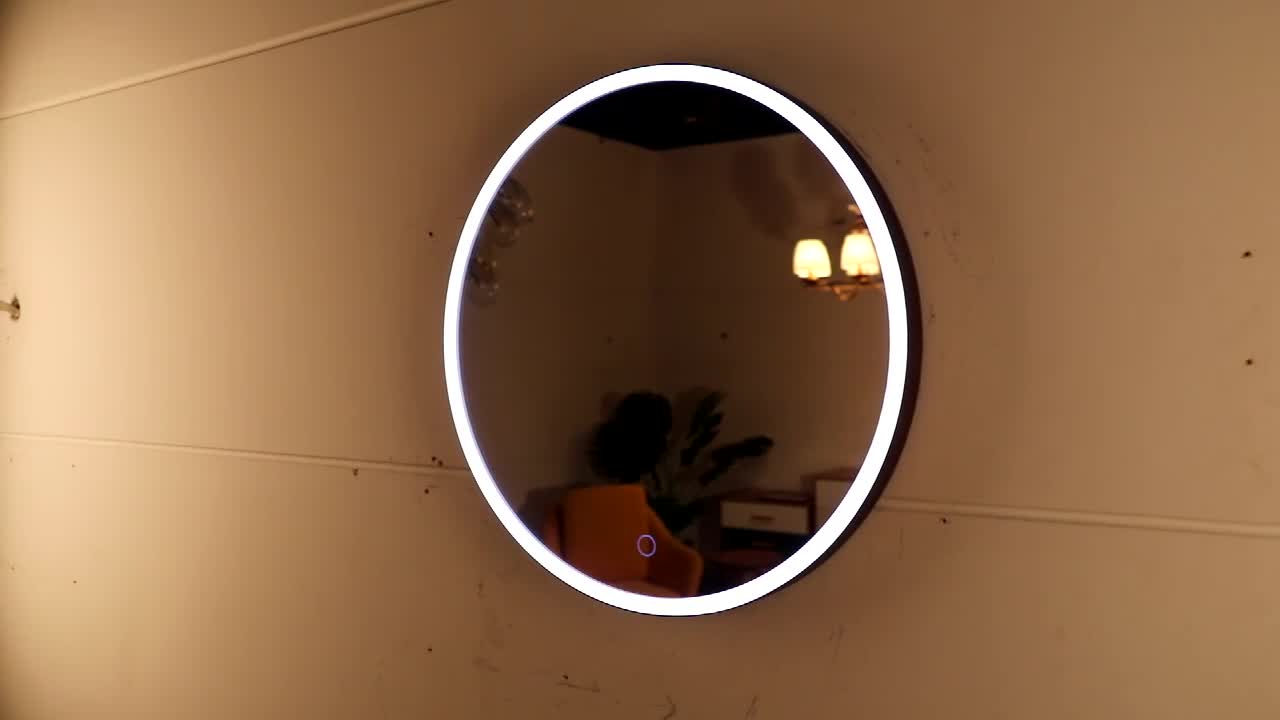 Round LED mirror factory direct sale aluminum edge led bathroom mirror nordic style toilet wall mounted mirror with lamp wholesale