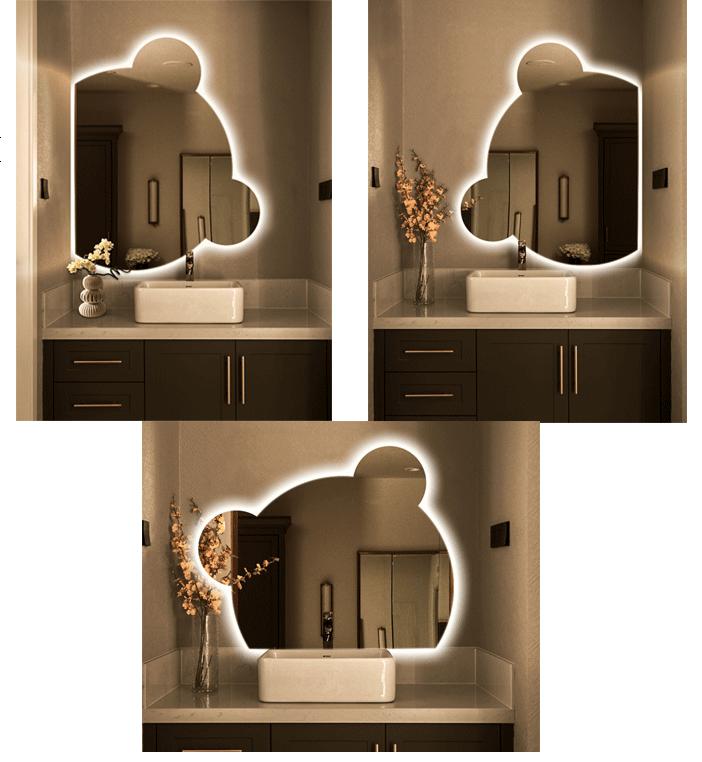 Cute bear shaped LED mirror bathroom toilet LED mirror smart mirror dressing table makeup mirror explosion-proof mirror LED