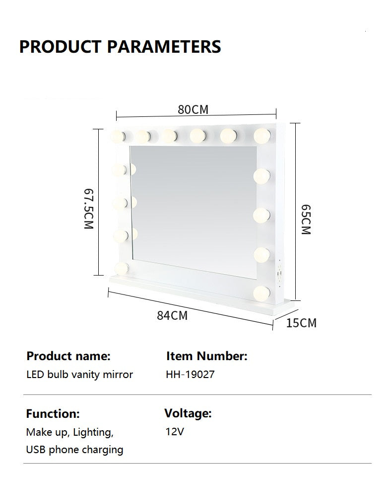 Hollywood LED Mirror LED Makeup Mirror Square Hollywood Mirror Studio Makeup Mirror Fill Light Desktop Wall Mounted Dressing Mirror
