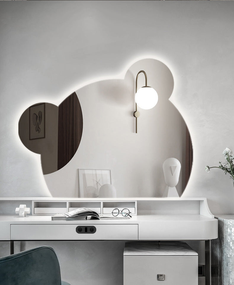 Cute bear shaped LED mirror bathroom toilet LED mirror smart mirror dressing table makeup mirror explosion-proof mirror LED
