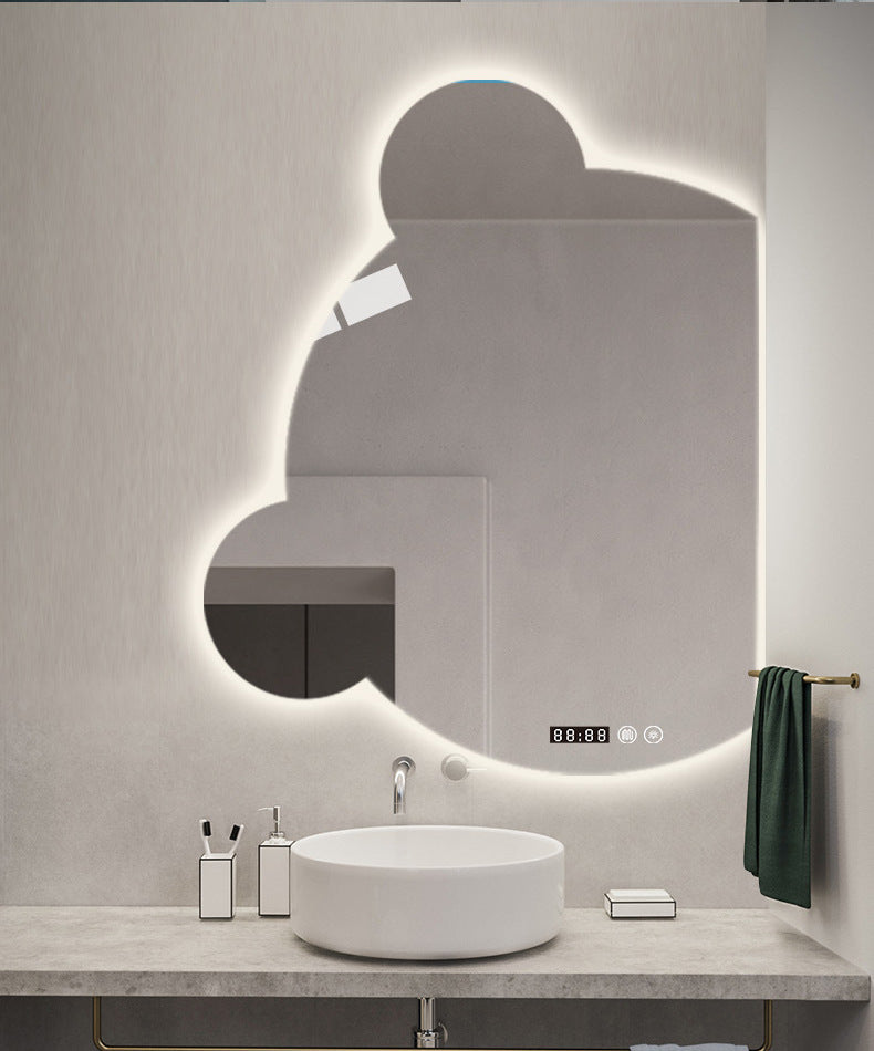 Cute bear shaped LED mirror bathroom toilet LED mirror smart mirror dressing table makeup mirror explosion-proof mirror LED