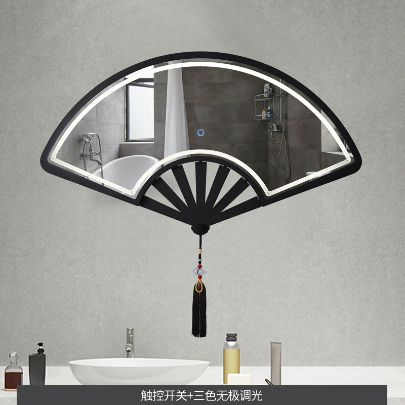 LED Mirror Fan-shaped new Chinese style smart touch screen bathroom mirror led makeup mirror wall-mounted bathroom vanity creative mirror LED