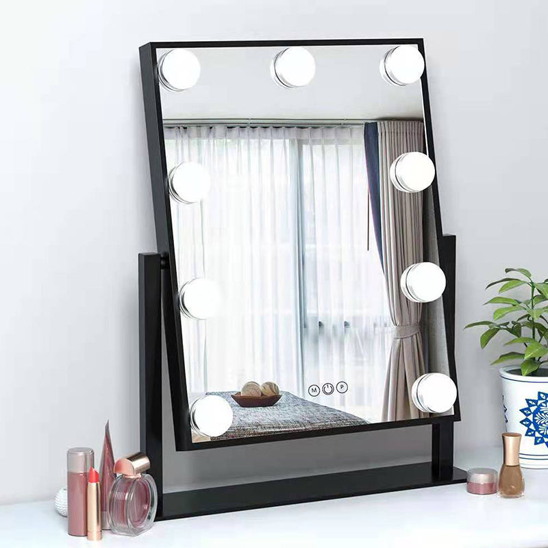 Square Smart Dresser Custom Lighted LED Makeup Mirror 9 lights Hollywood Makeup Mirror