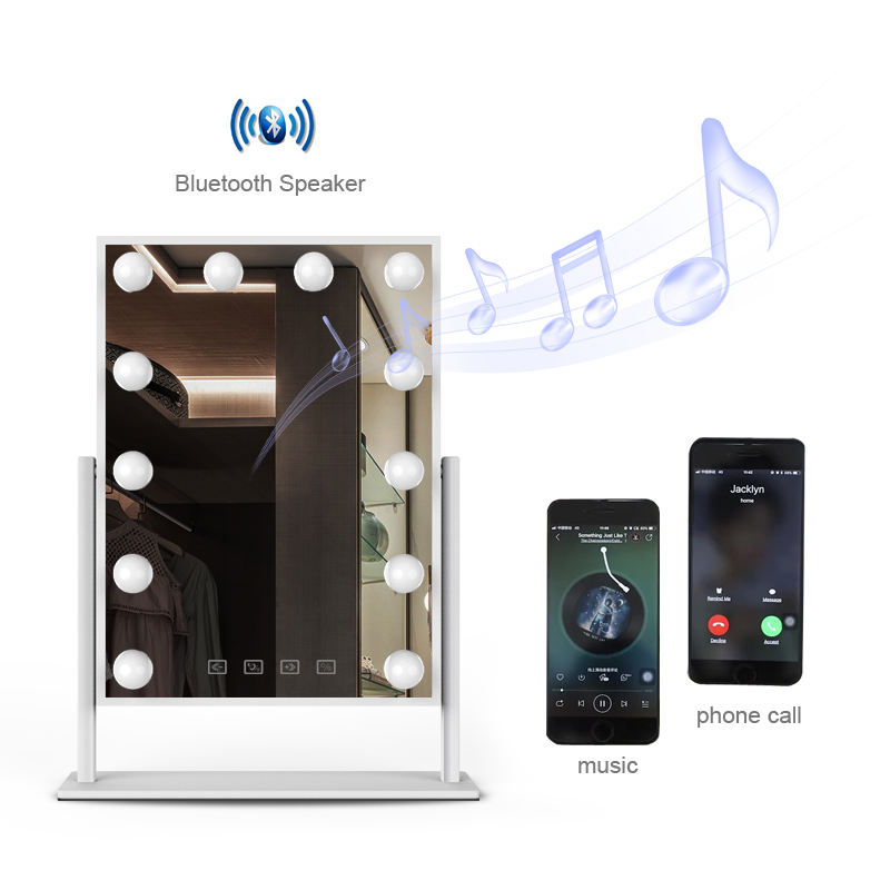 Metal frame dressing table standing touch screen hollywood spiegel espejo led lighted vanity makeup mirror with touchscreen