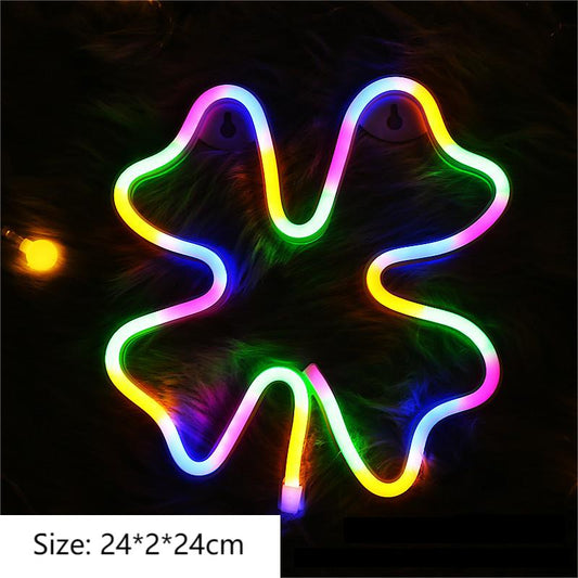 Four-Leaf Clover LED Neon Signs Lights for Wall Decor Green Neon Night Light for Living Room Decor Birthday Party Halloween Decorations