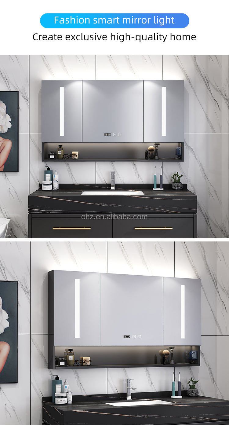 Modern Bathroom Furniture Bathroom Storage LED Mirror Cabinet Black Bathroom Vanity With Led Light