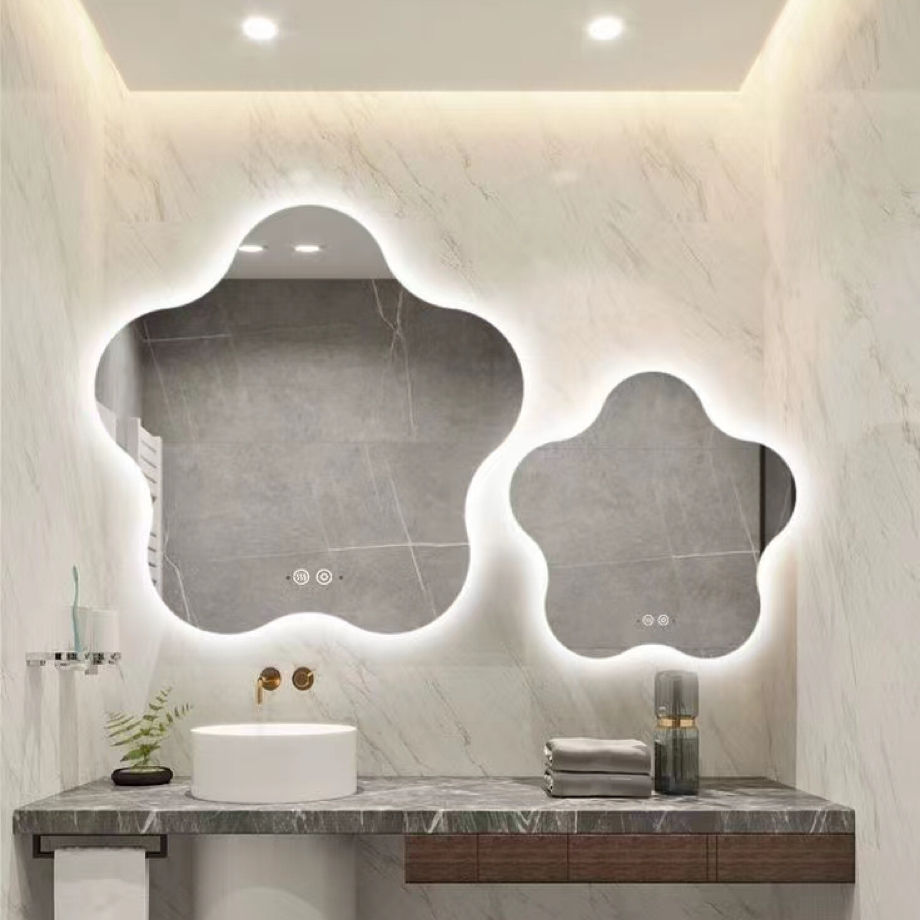 Creative Irregular Flower Shaped Bathroom Bedroom Decorative Wall Art Intelligent Makeup Vanity Touch Switch Led Smart Mirror