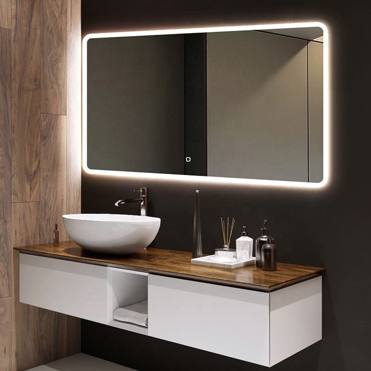 Custom Modern Bathroom Wall Mounted illuminated Smart Led Mirror With Time Display