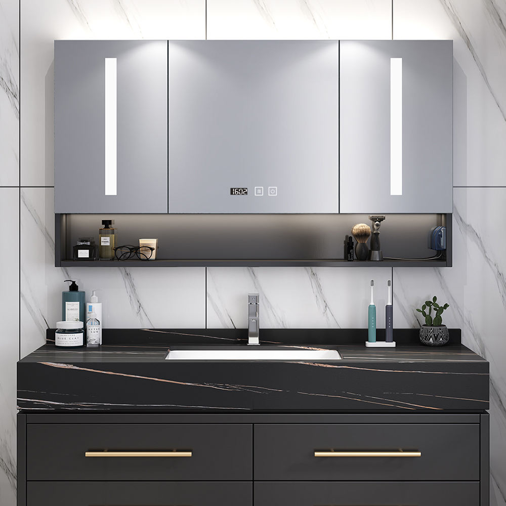 Modern Bathroom Furniture Bathroom Storage LED Mirror Cabinet Black Bathroom Vanity With Led Light