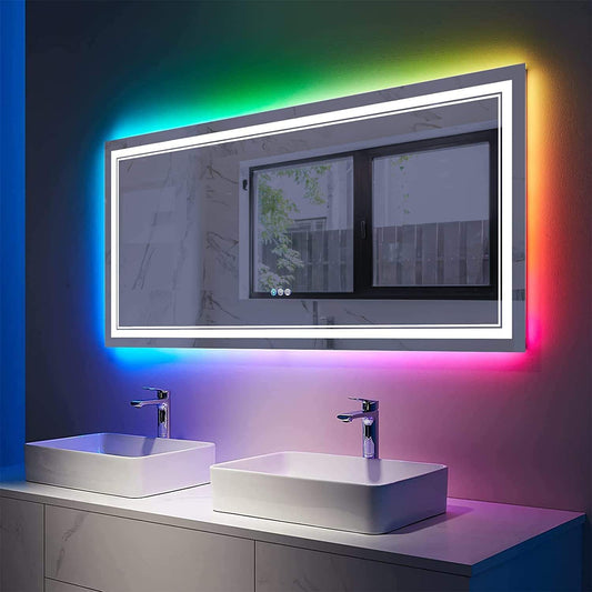 Hotel TV Back lights led strip RGB with front light CCT touch dimmer switch&Anti-fog Button for led bath mirror