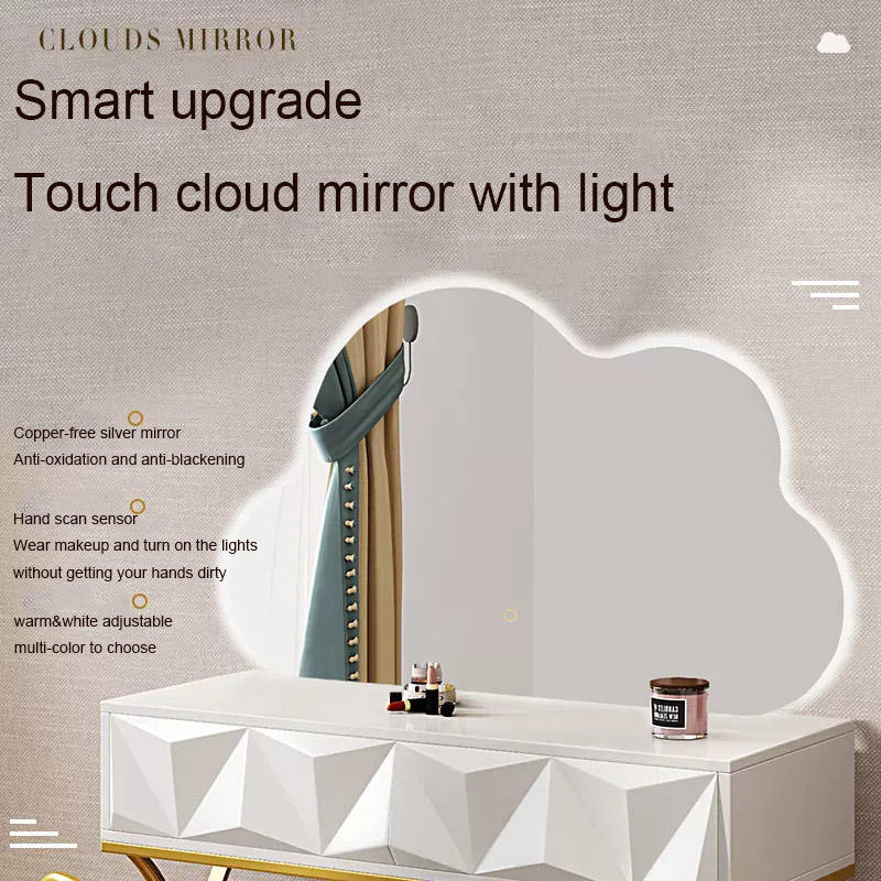 Modern Luxury led Cloud vanity mirror makeup hand wave sensor switch irregular shape mirrors